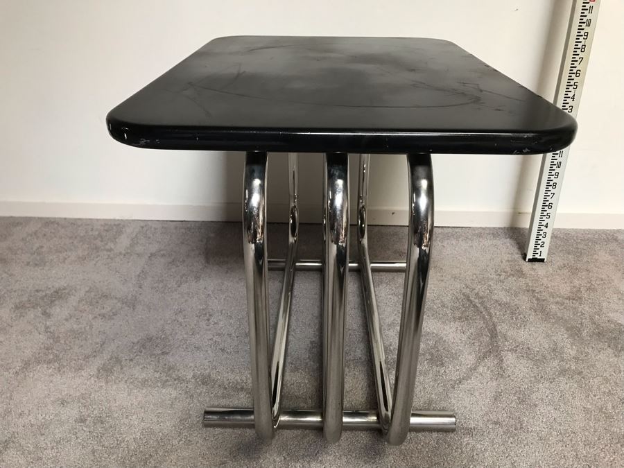 Mid-Century Bent Chrome Base Table With Black Top 28'W X 19'D X 21'H [Photo 3]