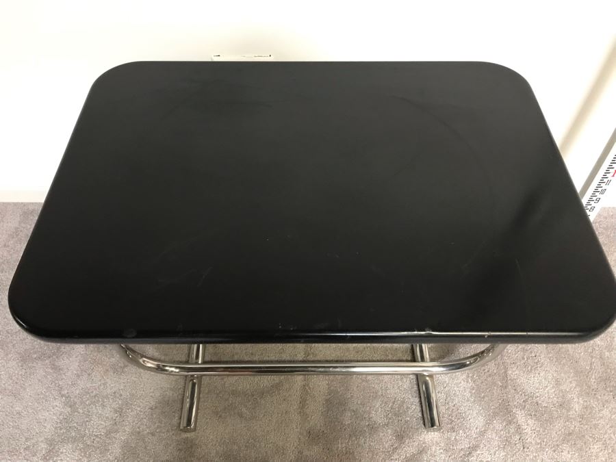 Mid-Century Bent Chrome Base Table With Black Top 28'W X 19'D X 21'H [Photo 7]