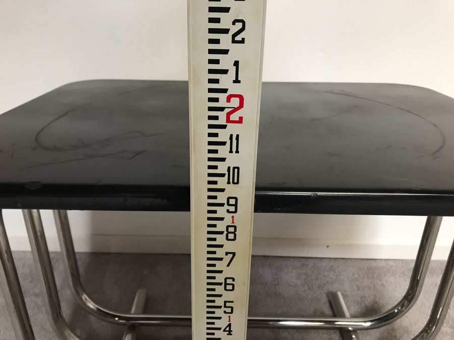 Mid-Century Bent Chrome Base Table With Black Top 28'W X 19'D X 21'H [Photo 8]