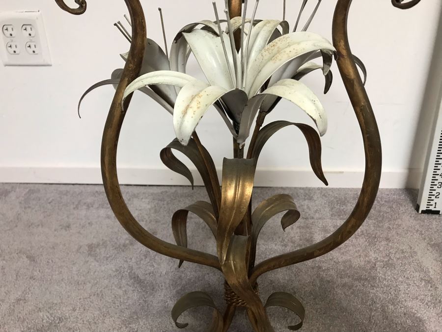 Vintage Gilded Floral Motif Table Base With Round Glass Top 22'R X 20'H [Photo 3]