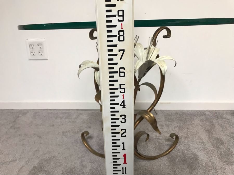 Vintage Gilded Floral Motif Table Base With Round Glass Top 22'R X 20'H [Photo 7]