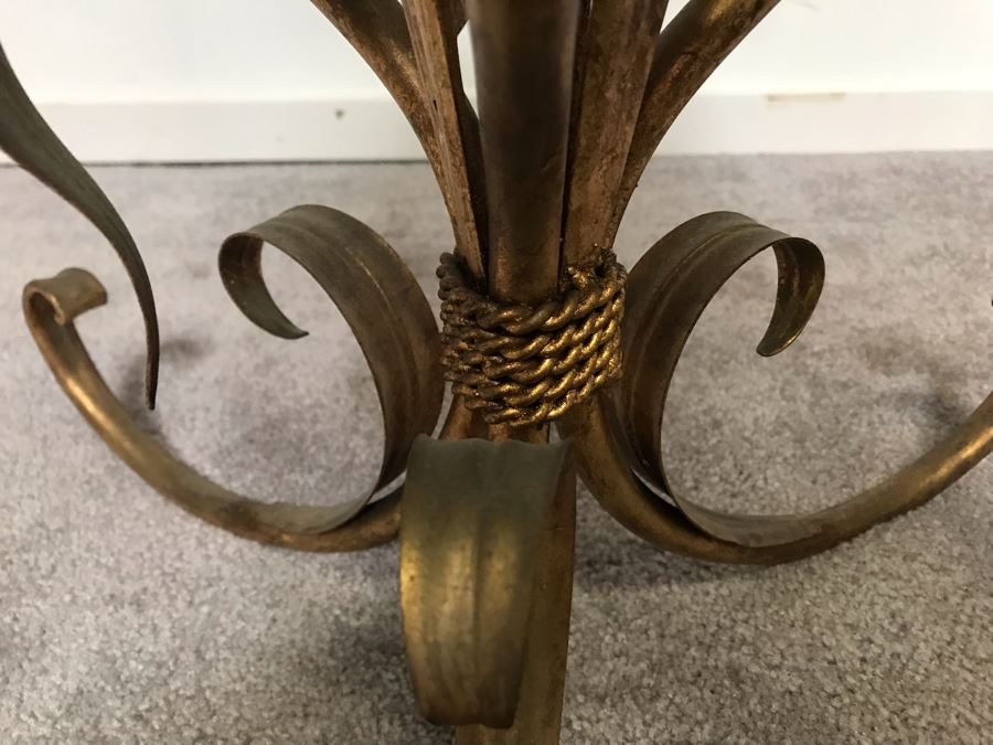 Vintage Gilded Floral Motif Table Base With Round Glass Top 22'R X 20'H [Photo 5]