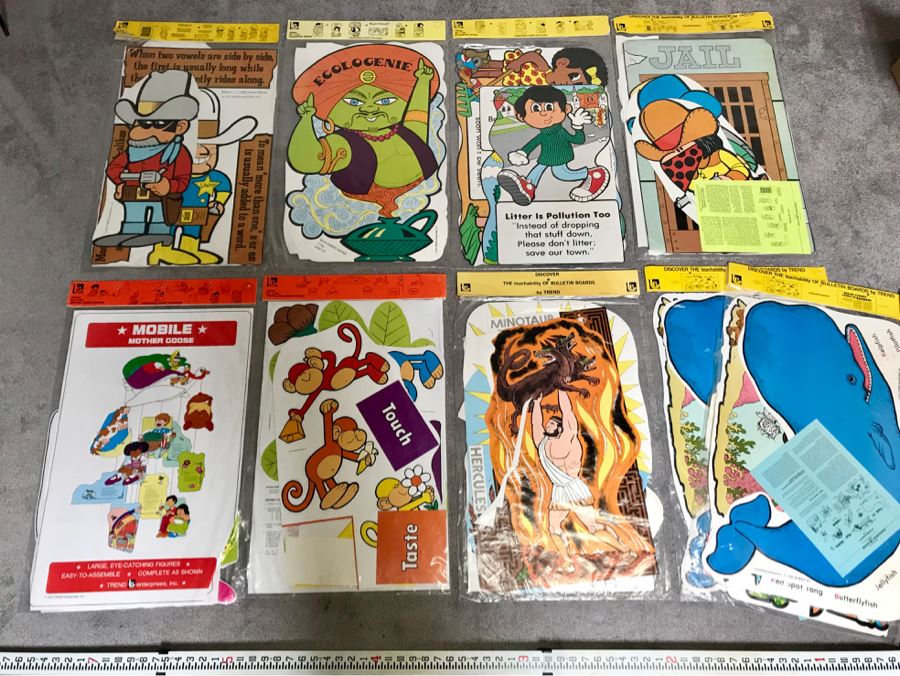 Collection Of (9) Vintage 1970s School Teaching Aides By Trend Including Outlaw Words, Ecologenie Wishes, Ecologenie Speaks, Oceanography, Greek Mythology, Shapes And Senses Mobile And Mother Goose Mobile [Photo 2]