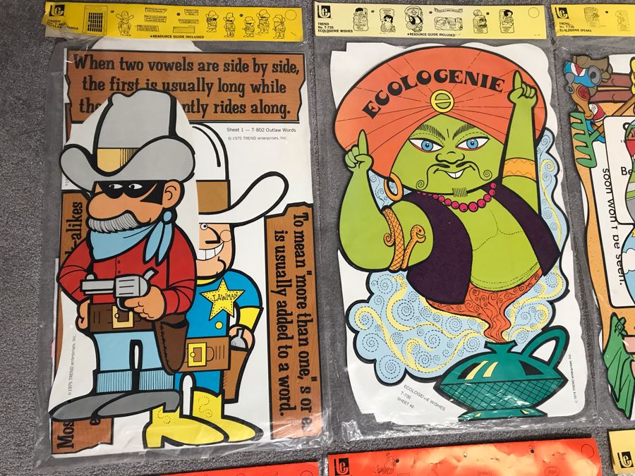 Collection Of (9) Vintage 1970s School Teaching Aides By Trend Including Outlaw Words, Ecologenie Wishes, Ecologenie Speaks, Oceanography, Greek Mythology, Shapes And Senses Mobile And Mother Goose Mobile [Photo 3]