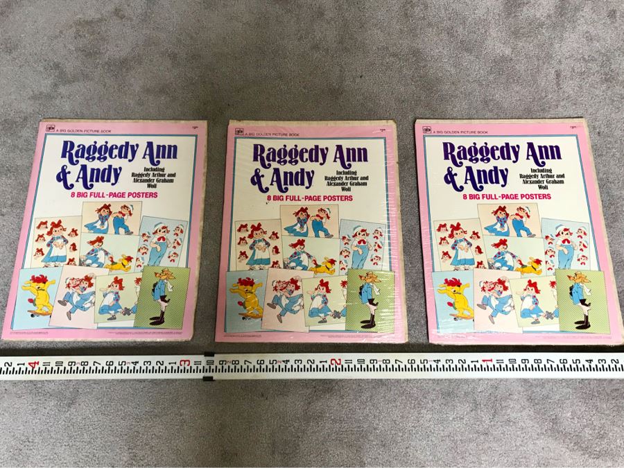 Set Of (3) New Old Stock Raggedy Ann & Andy Big Golden Books 8 Big Full-Page Posters
