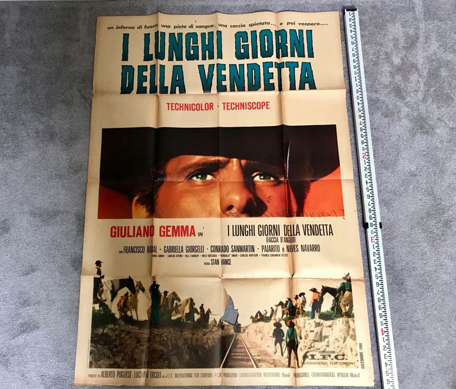 Vintage 1966 Foreign Movie Poster I Lunchi Giorni Della Vendetta Giuliano Gemma 39' X 45'