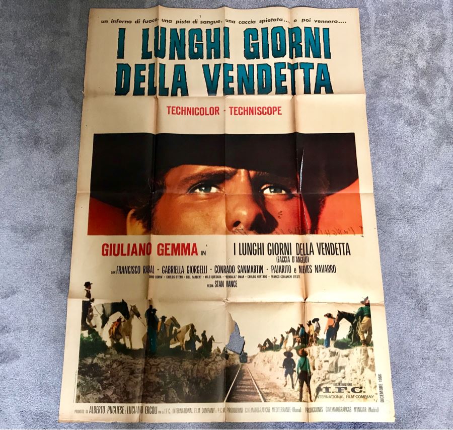 Vintage 1966 Foreign Movie Poster I Lunchi Giorni Della Vendetta Giuliano Gemma 39' X 45' [Photo 2]