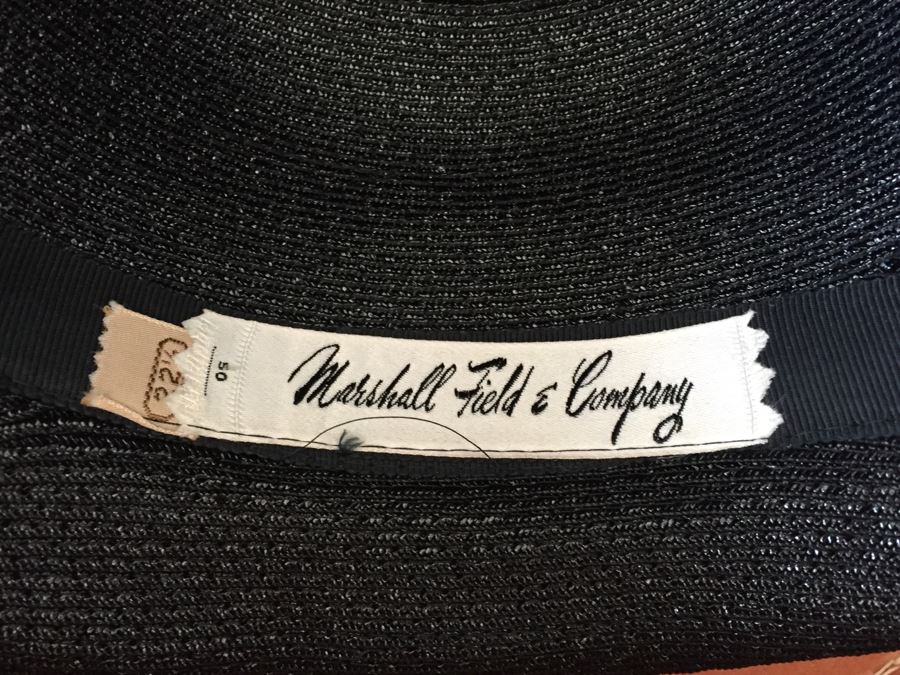 Vintage Hat Box With Black Marshall Field & Family Hat, White Noreen Fashion Hat, Beaded Black Gloves And 20's Flapper Style Black Hair Comb [Photo 6]