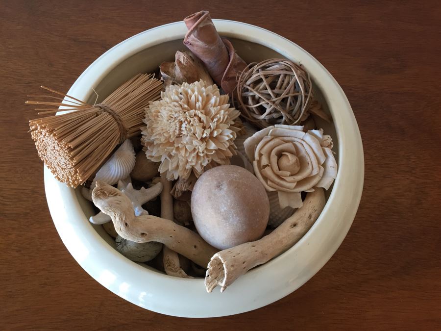 Shell Table Lamp (Retailed For $160), Haeger USA Pottery Bowl Filled With Various Decor Objects And Faux Decorative Shell [Photo 5]