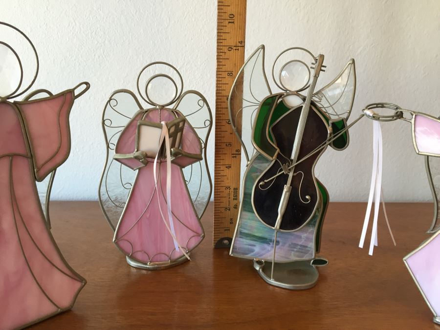 Set Of (4) Signed Stained Glass Angels Signed GHM [Photo 3]