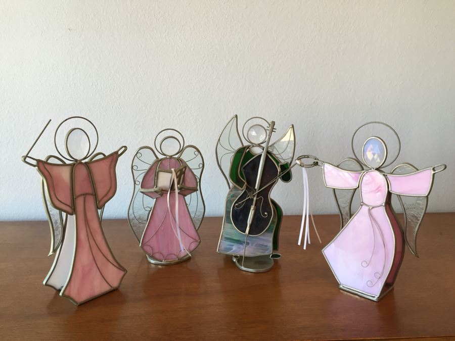 Set Of (4) Signed Stained Glass Angels Signed GHM [Photo 2]