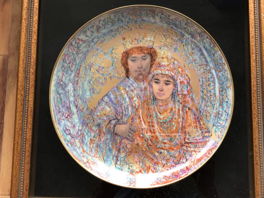 Set Of (3) Edna Hibel Limited Edition 'The David Series' Plates: Bathsheba, Wedding Of David & Bathsheba And David Bathsheba & Solomon (2) Shadowbox Framed And (1) With Original Hibel Box And Cert [Photo 17]