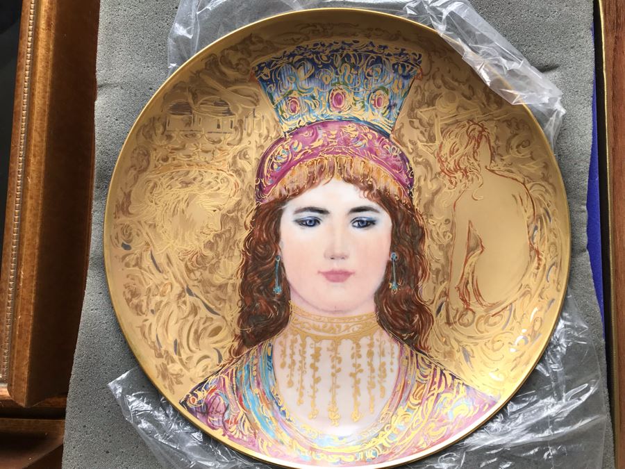 Set Of (3) Edna Hibel Limited Edition 'The David Series' Plates: Bathsheba, Wedding Of David & Bathsheba And David Bathsheba & Solomon (2) Shadowbox Framed And (1) With Original Hibel Box And Cert [Photo 4]