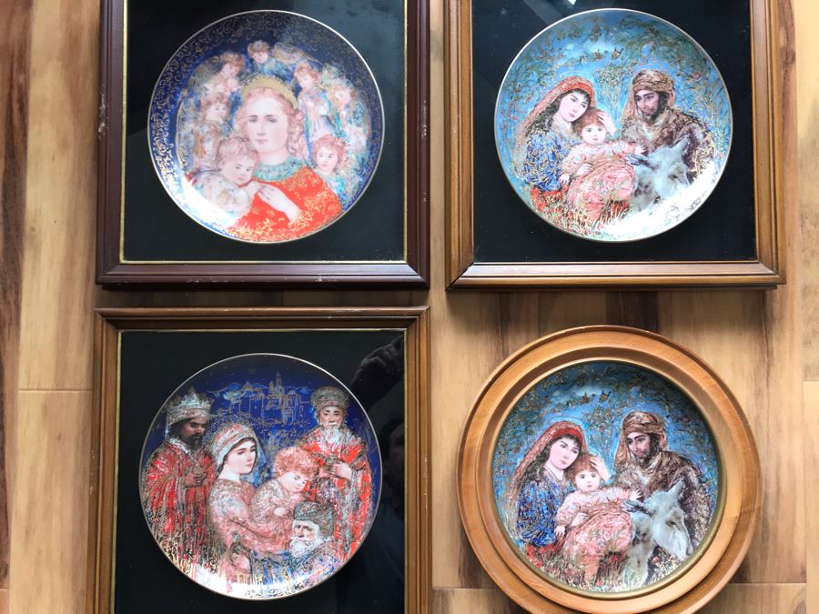 Set Of (4) Edna Hibel Limited Edition Christmas Plates 9': 1985, 1986 And (2) 1987 [Photo 2]