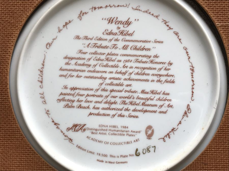Set Of (4) 1984 Edna Hibel Limited Edition 'A Tribute To All Children' Plates: Giselle, Gerard, Todd And Wendy [Photo 22]
