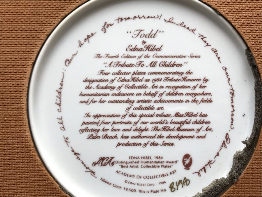 Set Of (4) 1984 Edna Hibel Limited Edition 'A Tribute To All Children' Plates: Giselle, Gerard, Todd And Wendy [Photo 21]