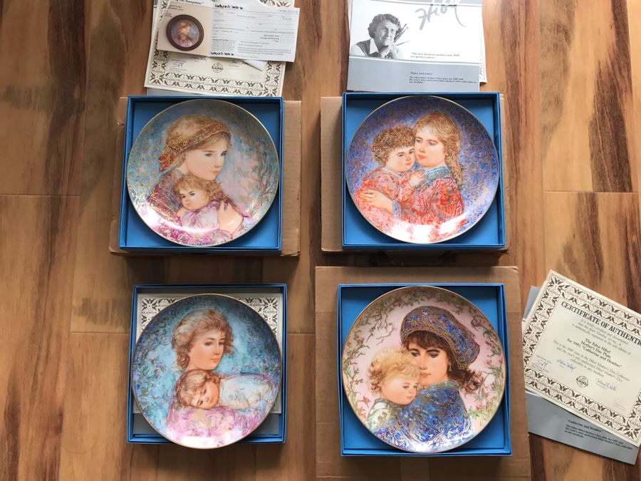 Set Of (4) Edna Hibel Limited Edition Mother's Day Plates With Boxes: 1984, 1985, 1986 And 1987 [Photo 2]
