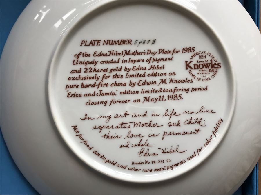 Set Of (4) Edna Hibel Limited Edition Mother's Day Plates With Boxes: 1984, 1985, 1986 And 1987 [Photo 26]