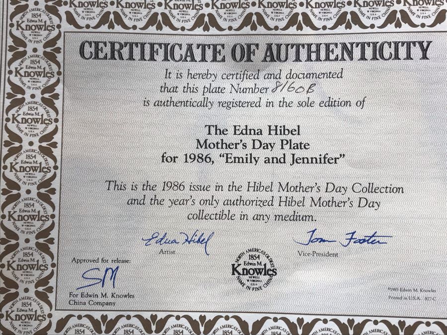 Set Of (4) Edna Hibel Limited Edition Mother's Day Plates With Boxes: 1984, 1985, 1986 And 1987 [Photo 24]