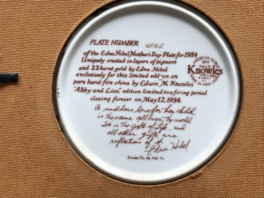 Set Of (5) Limited Edition Framed Edna Hibel Plates: (1) Leah's Family - The World I Love And (4) Mother's Day Plates 1984-1987 [Photo 26]