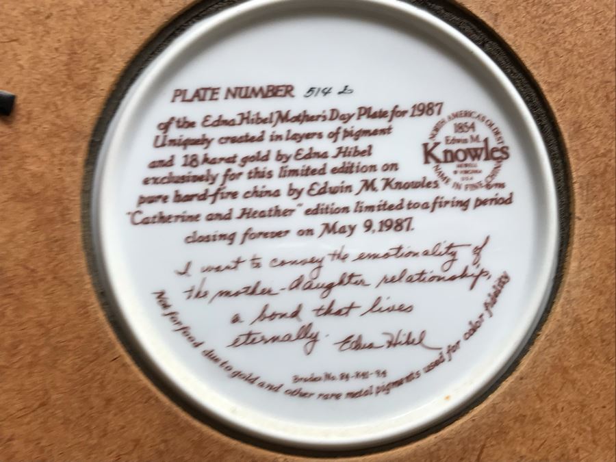 Set Of (5) Limited Edition Framed Edna Hibel Plates: (1) Leah's Family - The World I Love And (4) Mother's Day Plates 1984-1987 [Photo 27]