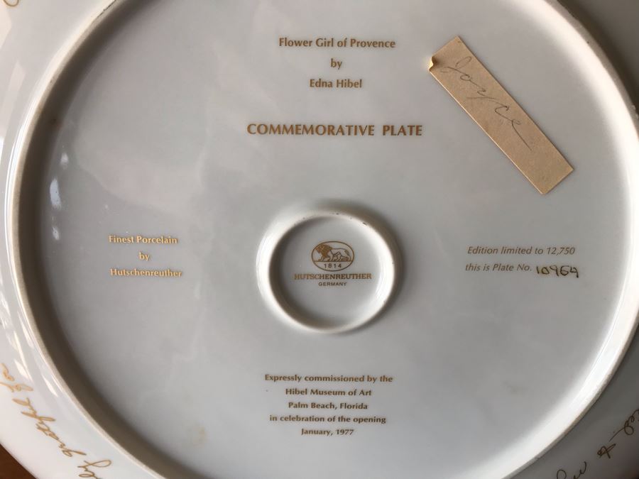 Edna Hibel Commemorative Plate 'Flower Girl Of Provence' 13 1/4' With Wooden Display Stand [Photo 9]