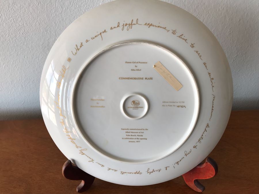 Edna Hibel Commemorative Plate 'Flower Girl Of Provence' 13 1/4' With Wooden Display Stand [Photo 7]