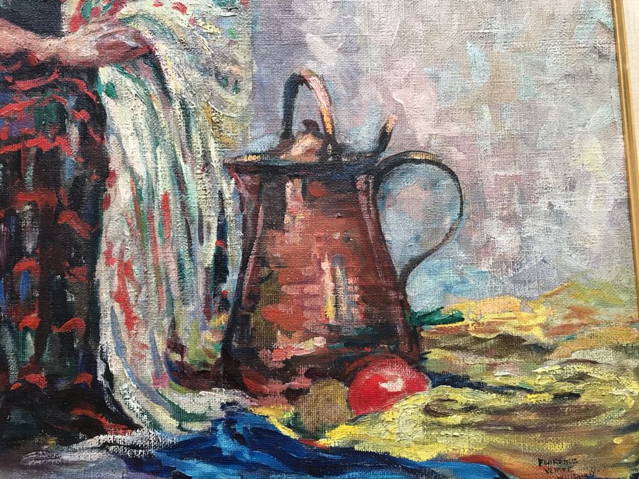 Original Portrait Still Life Oil Painting On Board By Listed Artist Florence White Williams (1888-1953) From Van Pelt Art Galleries 43' X 37' [Photo 5]