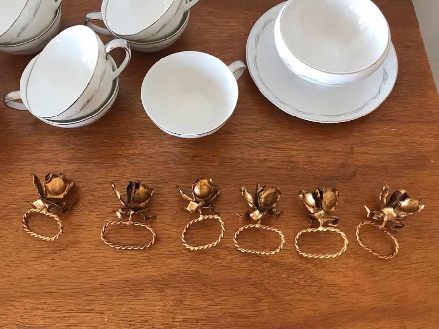 Set Of MIKASA Fine China 'Bridal Lace' Pattern From Japan Apx 82 Pieces And (6) Gold Tone Rose Napkin Rings [Photo 13]