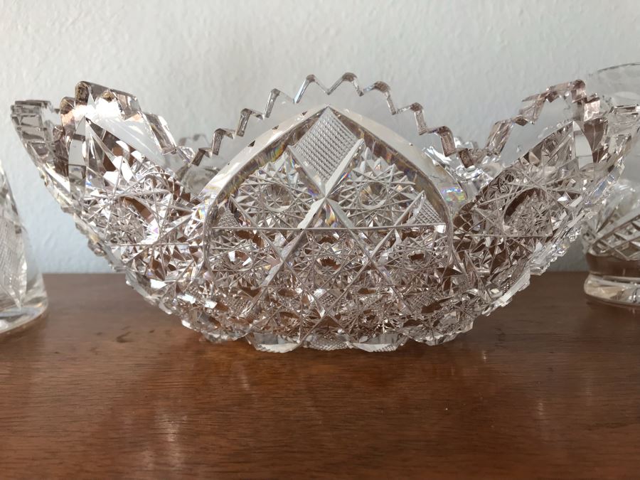 Crystal Serving Pieces Including Cut Crystal Bowl, Large Crystal Pitcher, Footed Dish And Vase [Photo 2]