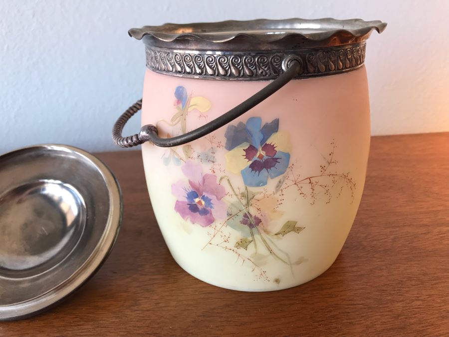 Victorian Era Hand Painted Biscuit Jar And Yogoslavian Hand Crafted Crystal Table Lamp [Photo 2]