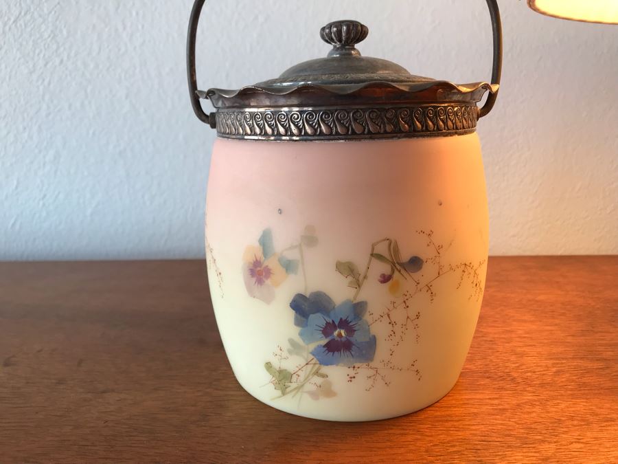 Victorian Era Hand Painted Biscuit Jar And Yogoslavian Hand Crafted Crystal Table Lamp [Photo 3]
