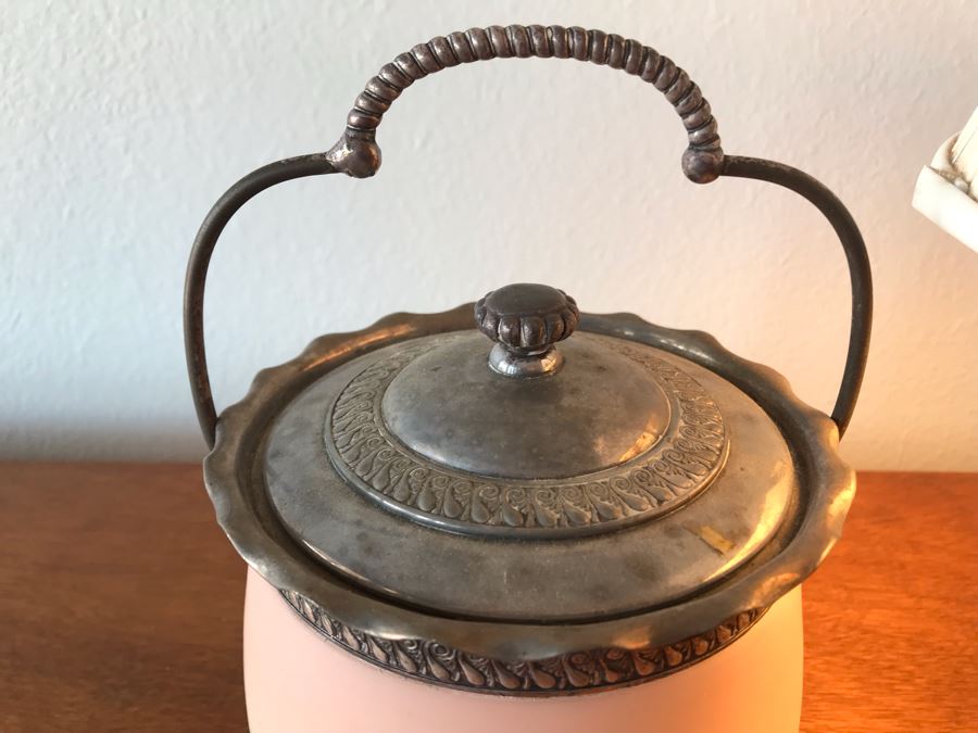 Victorian Era Hand Painted Biscuit Jar And Yogoslavian Hand Crafted Crystal Table Lamp [Photo 6]