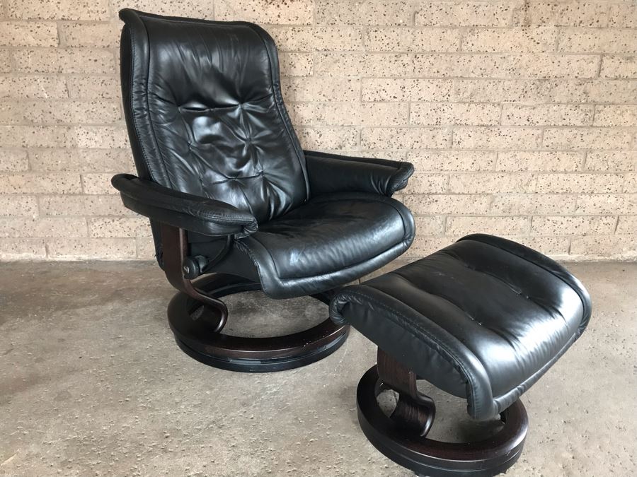 Stressless Leather Reclining Armchair With Ottoman - Note That There Are Some Paint Stains On Chair - Client Is An Artist [Photo 2]