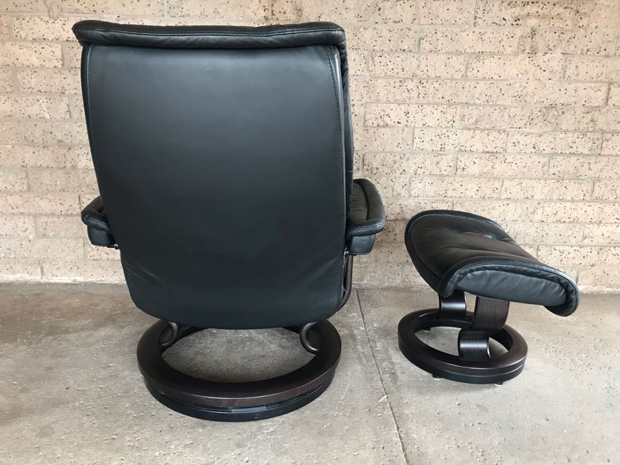 Stressless Leather Reclining Armchair With Ottoman - Note That There Are Some Paint Stains On Chair - Client Is An Artist [Photo 7]