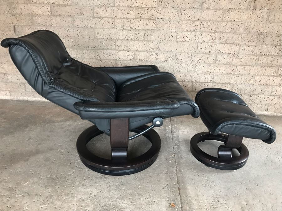 Stressless Leather Reclining Armchair With Ottoman - Note That There Are Some Paint Stains On Chair - Client Is An Artist [Photo 11]