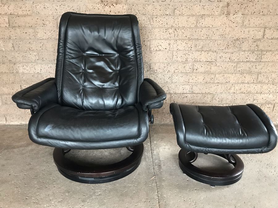 Stressless Leather Reclining Armchair With Ottoman - Note That There Are Some Paint Stains On Chair - Client Is An Artist [Photo 3]