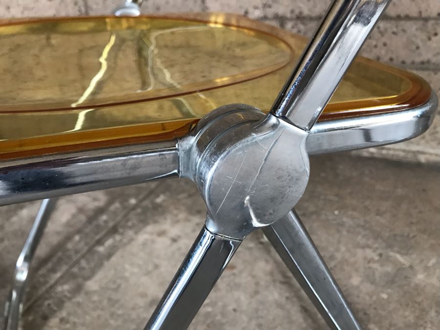 Set Of (4) Vintage 1970's Plia Folding Italian Chairs By Giancarlo Piretti For Anonima Castelli, Italy Lucite Chrome [Photo 8]