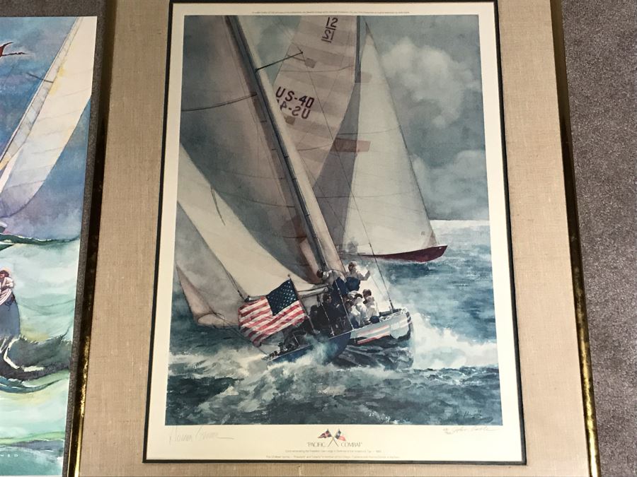 Pair Of Pencil Signed Dennis Conner Yacht Sailing Prints: Limited Edition Print Titled 'Pacific Combat' By John Gable (Pencil Signed By John Gable) And Stars & Strips Print [Photo 3]