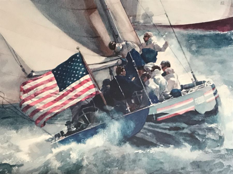Pair Of Pencil Signed Dennis Conner Yacht Sailing Prints: Limited Edition Print Titled 'Pacific Combat' By John Gable (Pencil Signed By John Gable) And Stars & Strips Print [Photo 10]