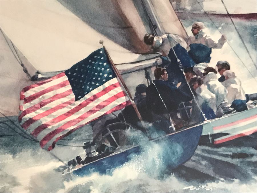 Pair Of Pencil Signed Dennis Conner Yacht Sailing Prints: Limited Edition Print Titled 'Pacific Combat' By John Gable (Pencil Signed By John Gable) And Stars & Strips Print [Photo 11]