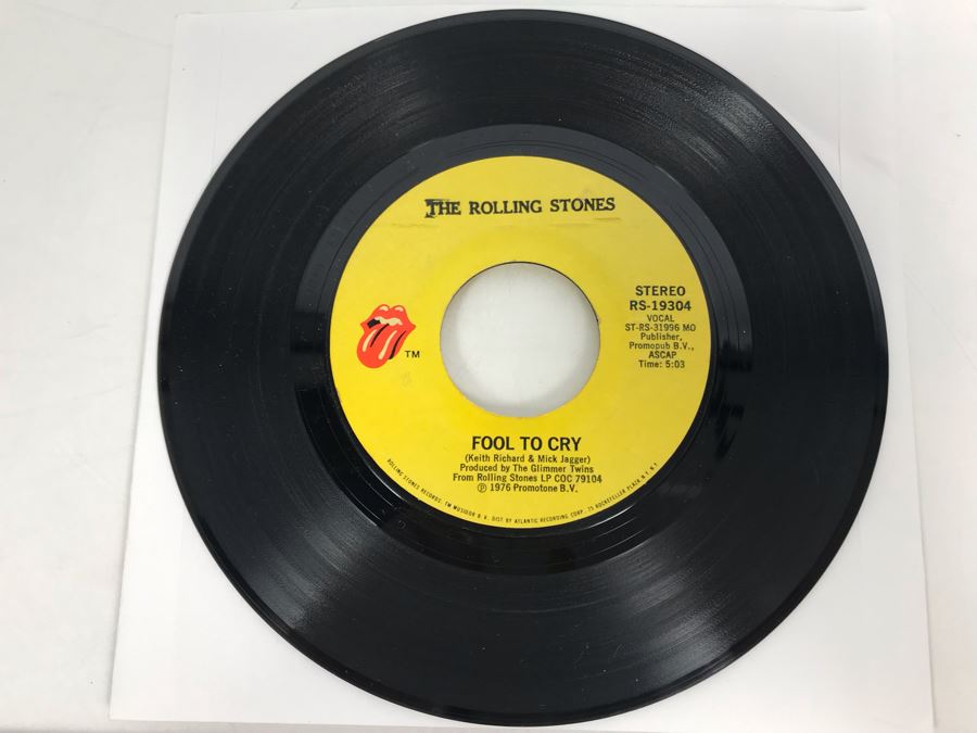 Vintage 1976 The Rolling Stones Fool To Cry And Hot Stuff 45RPM Vinyl Record RS-19304