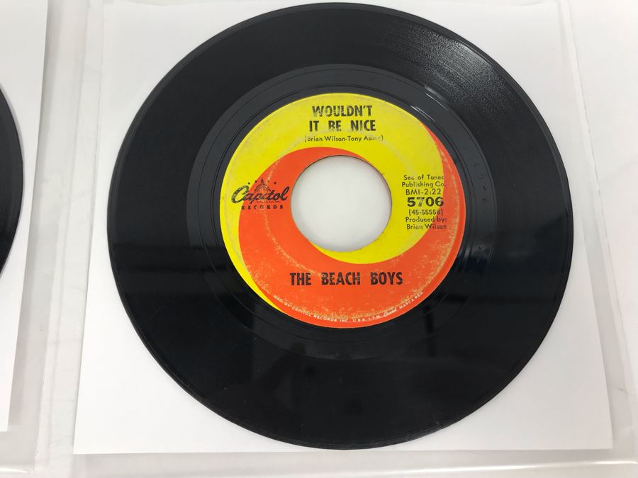 (2) The Beach Boys 45RPM Vinyl Records: Fun, Fun, Fun And Why Do Fools Fall In Love (5118); Wouldn't It Be Nice And God Only Knows (5706) Capital Records [Photo 6]