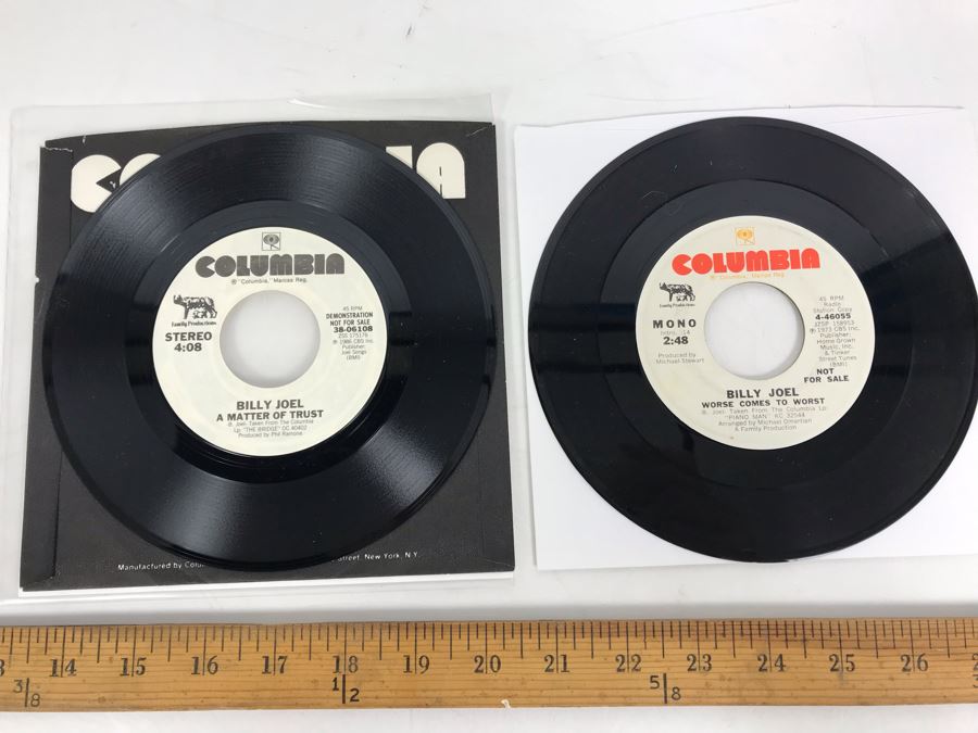 (2) Billy Joel Demo Not For Sale 45RPM Vinyl Records: A Matter Of Trust 38-06108; Worse Comes To Worst 4-46055 Columbia Records