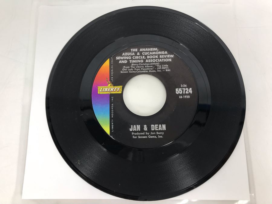 Jan & Dean Ride The Wild Surf And The Anaheim, Azusa & Cucamonga Sewing Circle, Book Review And Timing Association 45RPM Vinyl Record 55724 Liberty Records [Photo 3]