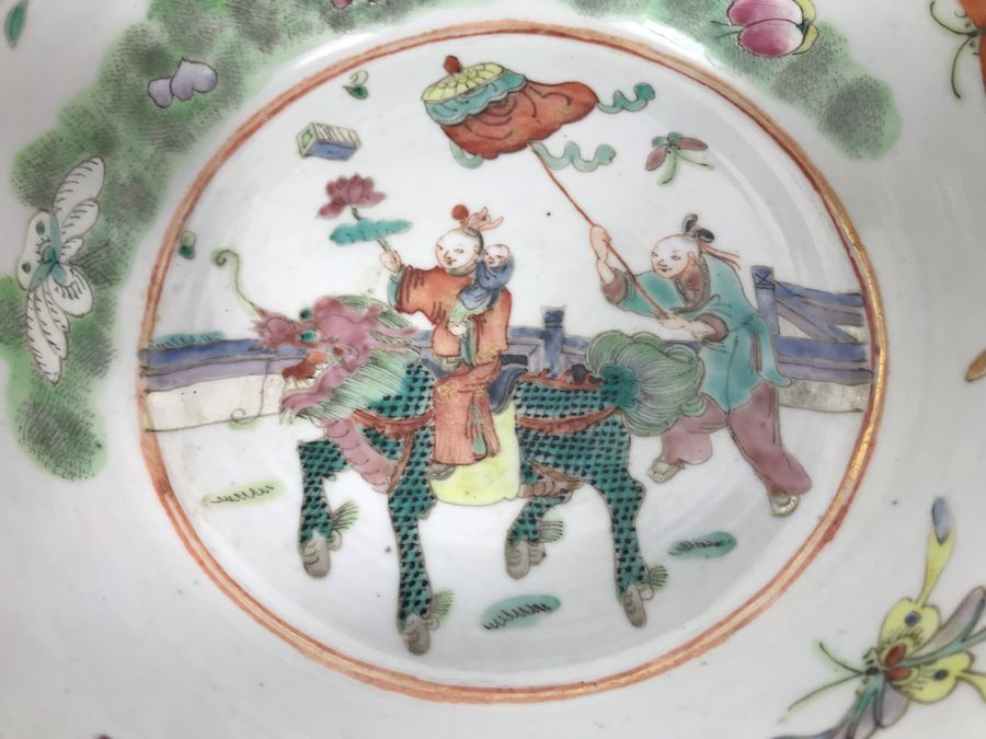 Antique Chinese Famille Rose Porcelain Basin Bowl 10.5'D [Photo 4]