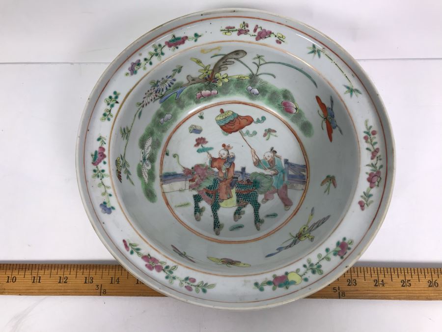 Antique Chinese Famille Rose Porcelain Basin Bowl 10.5'D [Photo 2]