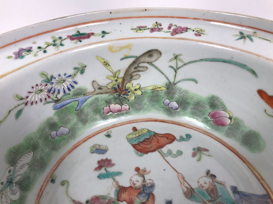 Antique Chinese Famille Rose Porcelain Basin Bowl 10.5'D [Photo 5]