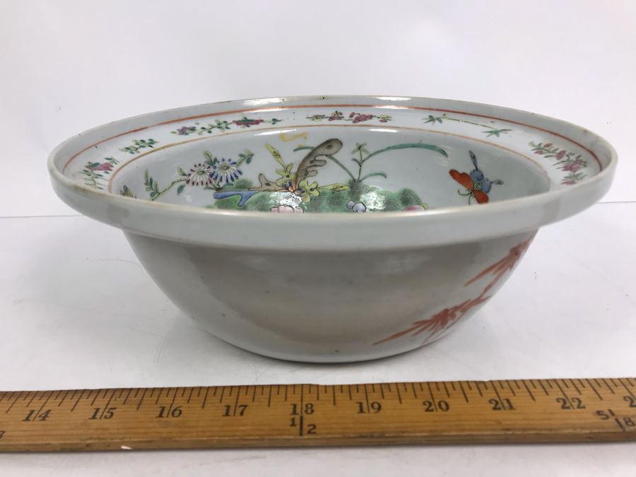 Antique Chinese Famille Rose Porcelain Basin Bowl 10.5'D [Photo 3]