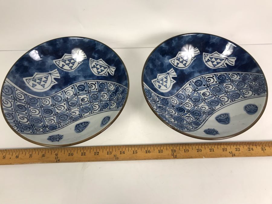 Pair Of Signed Vintage Japanese Bowls 9.5'D